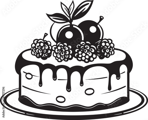 Cherry Berry Euphoria Vector Logo of Cake Extravaganza Berry Bites Cake with Cherries and Berries Vector Art