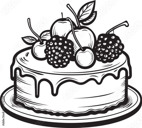 Cherry Berry Delight Vector Cake Logo Berries and Cherries Extravaganza Cake Vector Design