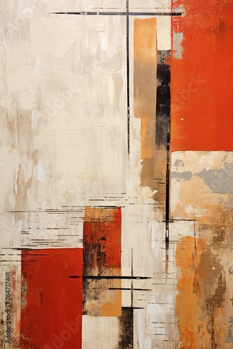 Tan and red painting, in the style of orange and beige, luxurious geometry, puzzle-like pieces © Lenhard