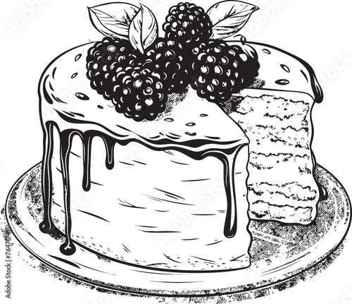 Cherry Berry Fantasy Vector Logo of Irresistible Cake Summertime Delight Berries and Cherries Cake Vector Design