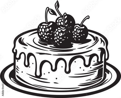 Berrylicious Delight Vector Logo of Cherry Berry Cake Wholesome Temptation Cake with Berries Vector Design