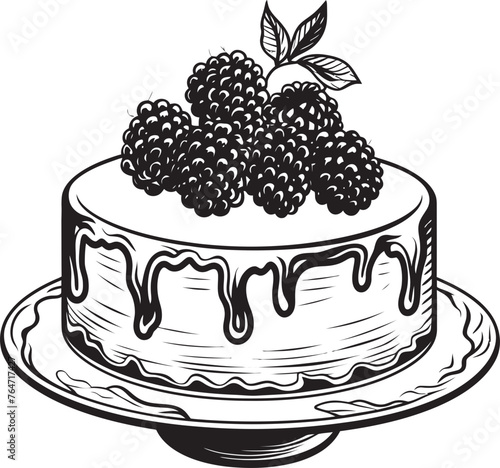 Divine Confection Cake with Cherries Vector Graphics Berrylicious Delight Vector Logo of Cherry Berry Cake