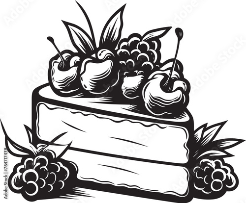 Cherry Berry Celebration Cake with Berries Vector Graphics Festive Temptation Berries and Cherries Cake Vector Logo