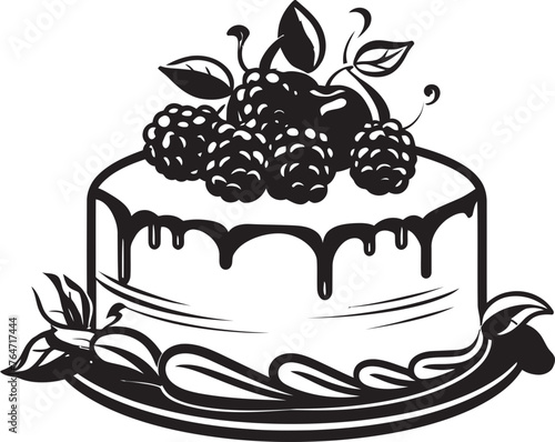 Festive Temptation Berries and Cherries Cake Vector Logo Indulgent Pleasure Cherry Berry Cake Vector Design
