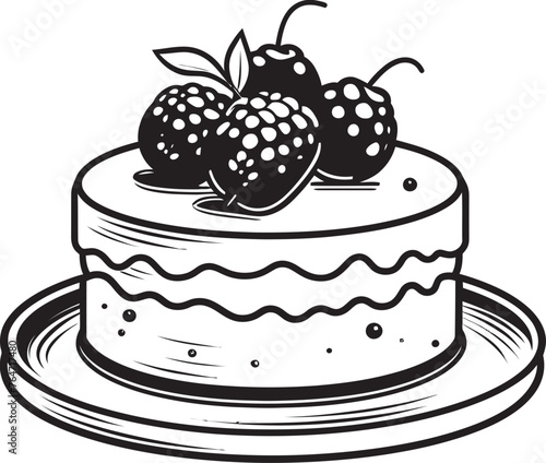 Tempting Delight Vector Graphics of Cake with Berries Blissful Bites Logo of Cherry Berry Cake
