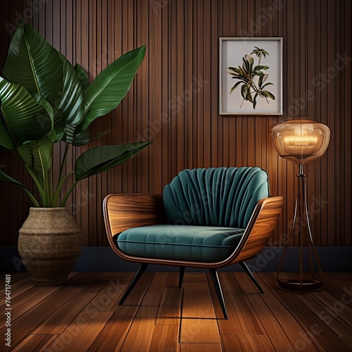 Tan armchair in front of a wooden wall