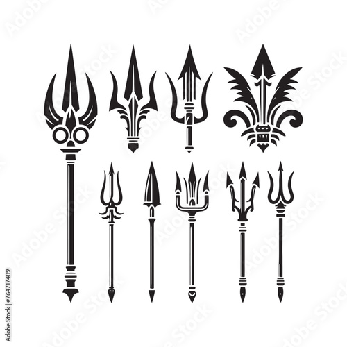 Majestic Spear Set of Silhouette - Crafting Shadows that Echo the Tales of Battle with Spear Illustration - Minimallest Spear Vector 