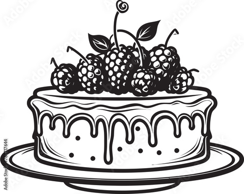Indulgent Pleasure Cherry Berry Cake Vector Graphics Sweet Symphony Logo of Delicious Cake with Berries