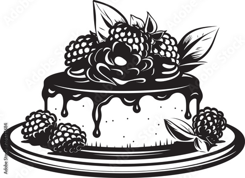 Wholesome Temptation Vector Graphics of Cherry Berry Cake Tempting Delight Summertime Cake Vector Logo