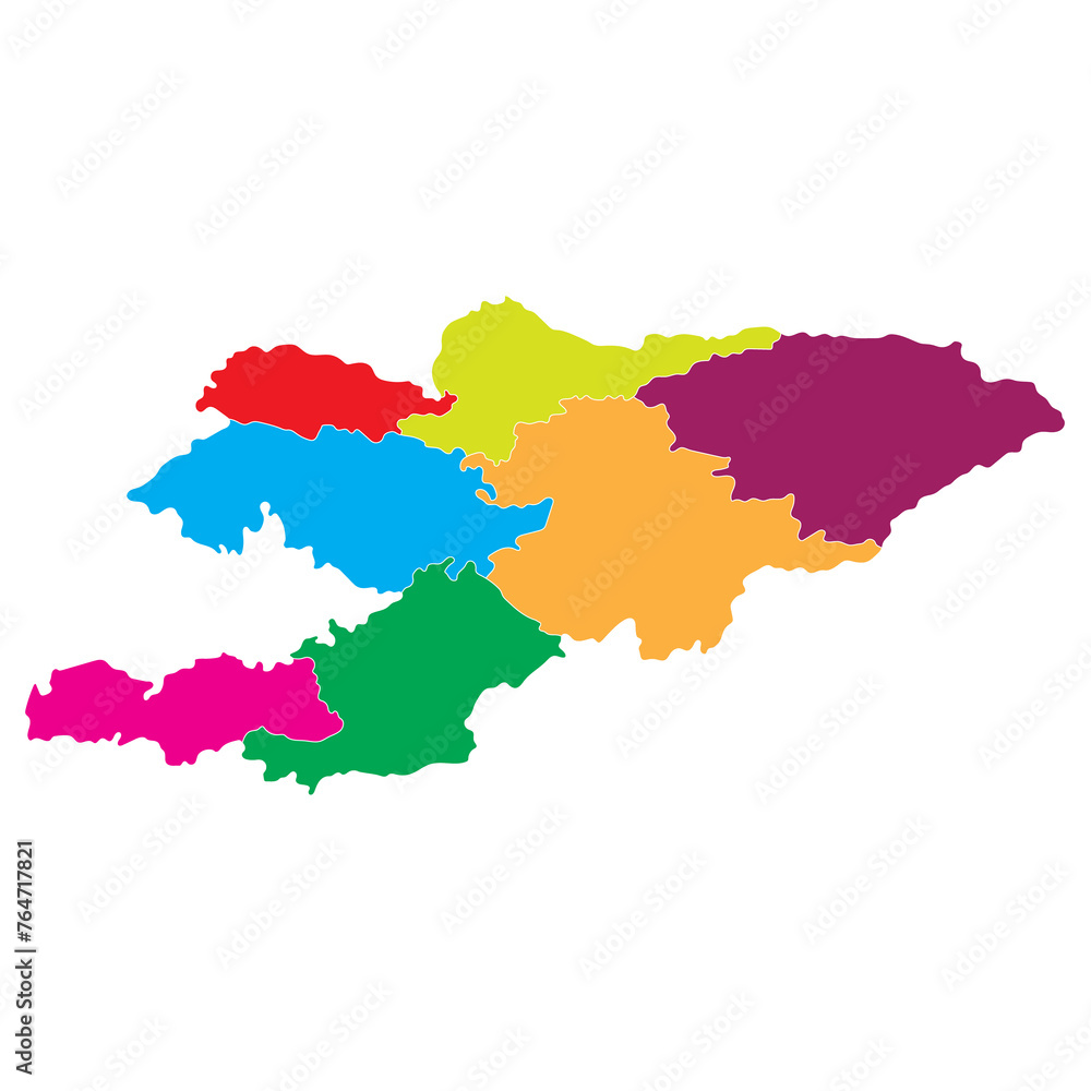 Kyrgyzstan map. Map of Kyrgyzstan in administrative provinces in multicolor