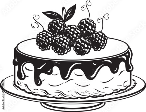 Divine Confection Cake with Cherries Vector Graphics Berrylicious Delight Vector Logo of Cherry Berry Cake