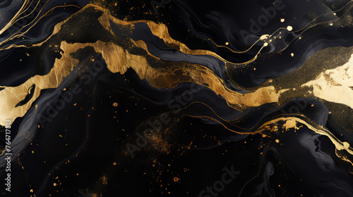 Black and gold marble background with liquid abstract pattern