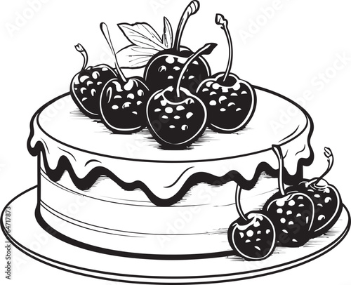 Berrylicious Delight Logo of Cake with Cherries Divine Confection Vector Graphics of Cherry Berry Cake