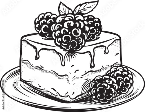 Sweet Sensation Cake with Cherries and Berries Iconic Illustration Berrylicious Joy Vector Logo of Cake with Cherries and Berries