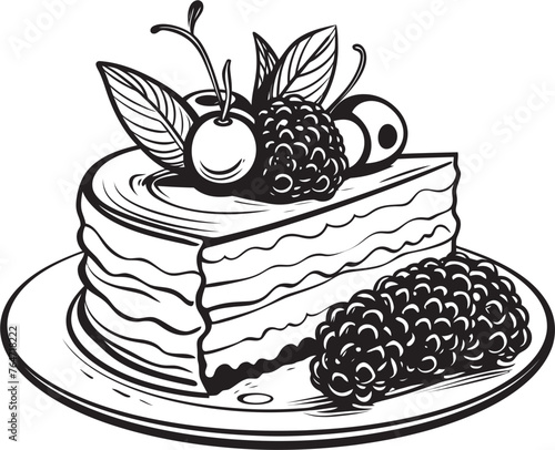 Sweet Berry Sensation Cake with Cherries and Berries Iconic Design Berry Bursting Delight Vector Logo of Irresistible Cake