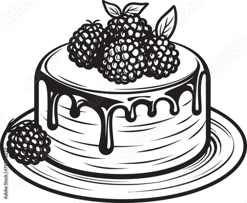 Cherry Berry Bonanza Vector Logo of Cake Indulgence Juicy Confection Cake with Cherries and Berries Graphic Design
