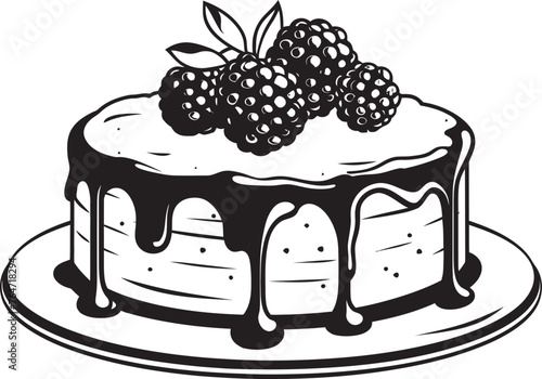 Cherry Berry Extravaganza Vector Logo of Festive Cake Summertime Delight Cake with Cherries and Berries Vector Design