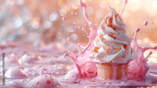 Capture the essence of summer in a delightful ice cream splash against a clean white backdrop, its creamy texture and vibrant colors creating a visual feast for the eyes and the soul