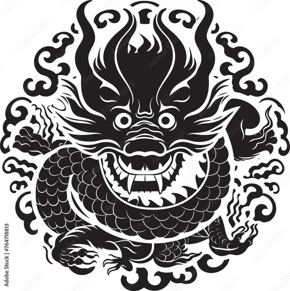 Fototapeta premium Dragons Blessing Chinese New Year Vector Graphics Cultural Emblem Dragon Design for Lunar New Year