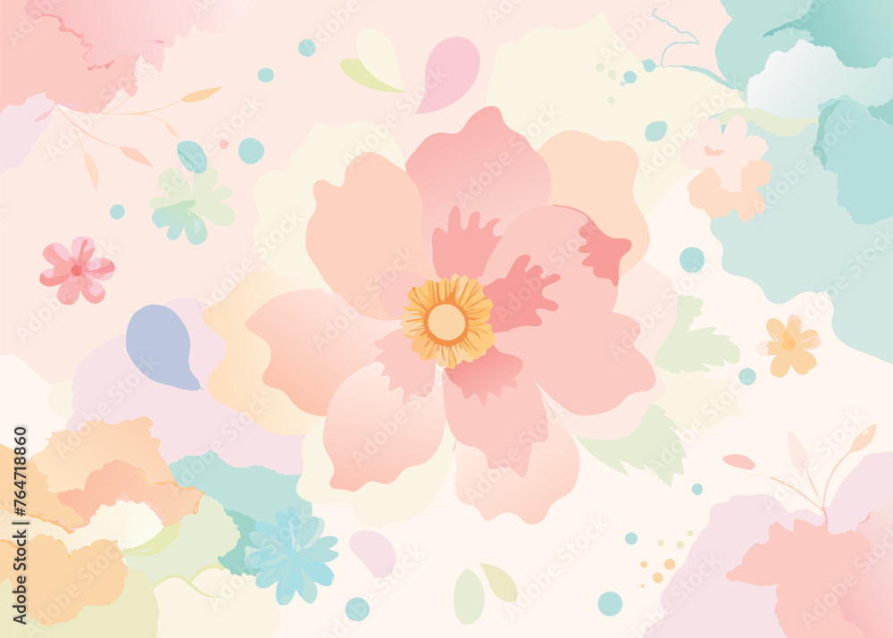 Beautiful floral background with flowers and leaves in pastel colors.