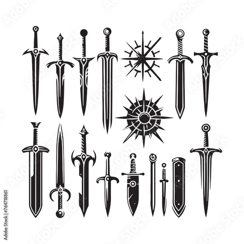 Vibrant Sword Silhouette Showcase - Illuminating the Warrior Spirit through Sword Illustration - Minimallest Sword Vector
