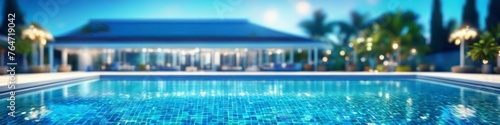 Abstract colorful illustration of outdoor swimming pool, bokeh blurred background for social media banner, website and for your design, space for text.	
