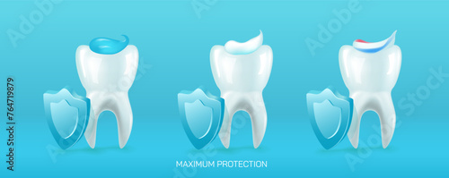 Dental anatomy and physiology. Brightening and whitening of teeth. Types of teeth cross section. Dental clinic and dental health vector illustration. Structure of human tooth alignment.