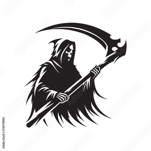 Eerie War Scythe Silhouette Chronicle: Conveying the Shadowy Might of Ancient Warfare with War Scythe Illustration - Minimallest Scythe Vector

