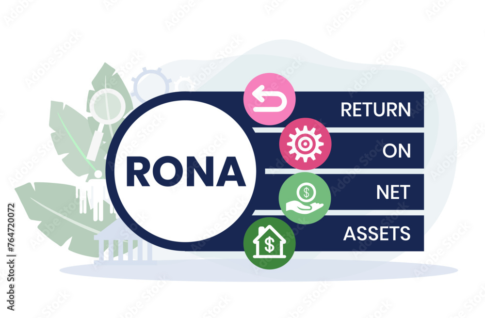 RONA Return On Net Assets acronym. business concept background. vector illustration concept with keywords and icons. lettering illustration with icons for web banner. RONA Return On Net Assets acronym. business concept background. vector illustration concept with keywords and icons. lettering illustration with icons for web banner.