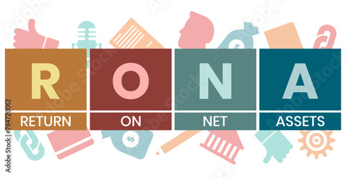 RONA Return On Net Assets acronym. business concept background. vector illustration concept with keywords and icons. lettering illustration with icons for web banner.