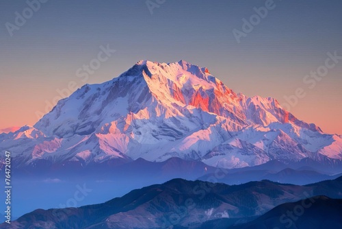 Majestic Mountain Peak Bathed in Radiant Sunset Colors, Breathtaking Landscape Nature Photography Panorama