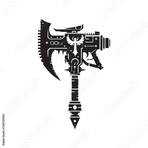 Majestic Warhammer Silhouette Spectacle - Crafting Shadows of Ancient Power with Warhammer Illustration - Minimallest Warhammer Vector
