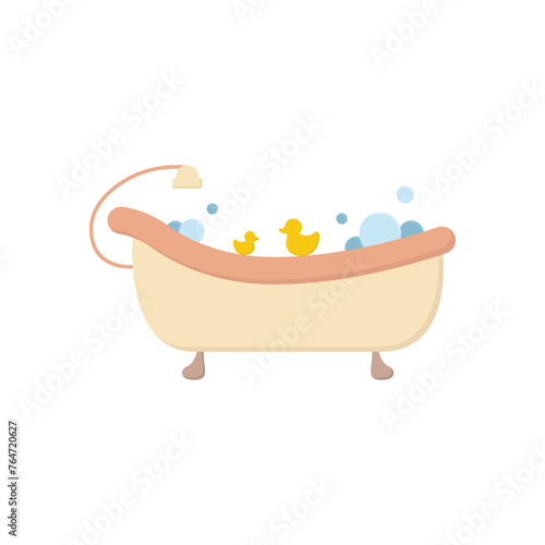 Bath icon vector. Bathroom cute color concept icon. Simple shower vector. A bathtub in a simple multi-colored style. Interior icon for web design. Bathroom furniture.