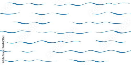 Seamless Wave Vector Pattern, watercolor water background. Wavy sea beach print, curly grunge paint lines.