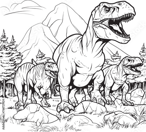 Brontosaurus Bonanza Line Art Coloring Pages Vector Logo with Dinosaurs T Rex Tints Vector Design for Dinosaur Line Art Coloring Pages