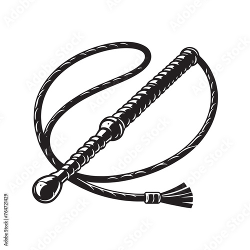 Noble Whip Silhouette Ensemble - An Ode to the Artistry and History of the Whipping Weapon with Whip Illustration - Minimallest Whip Vector
