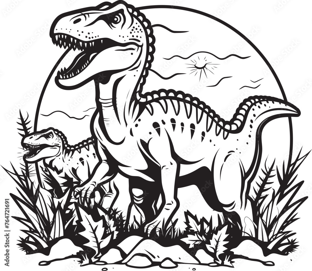 Naklejka premium T Rex Tints Dinosaur Line Art Coloring Pages Vector Icon Stegosaurus Scenes Vector Graphics for Dinosaur Line Art Coloring Pages