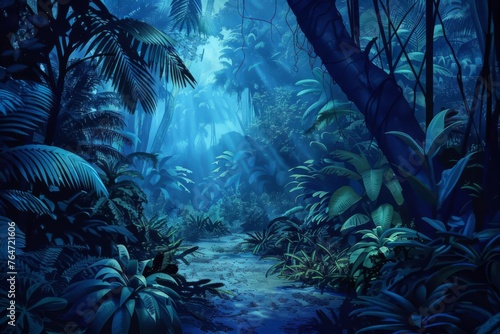 Mysterious Tropical Rainforest Dark  Spooky  and Tranquil Beauty  Digital Painting