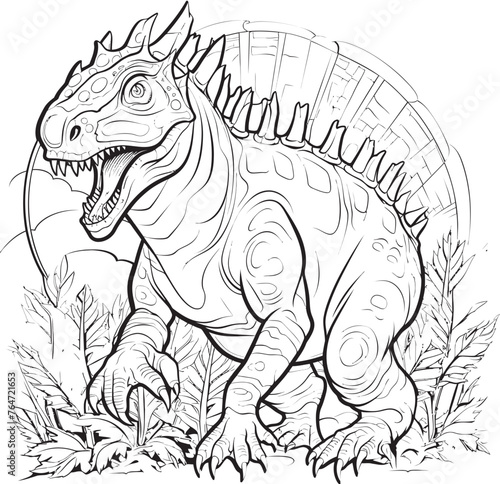 Fototapeta Naklejka Na Ścianę i Meble -  Paleontology Portraits Vector Design for Dinosaur Line Art Coloring Pages Mesozoic Memories Dinosaur Line Art Coloring Pages Vector Icon
