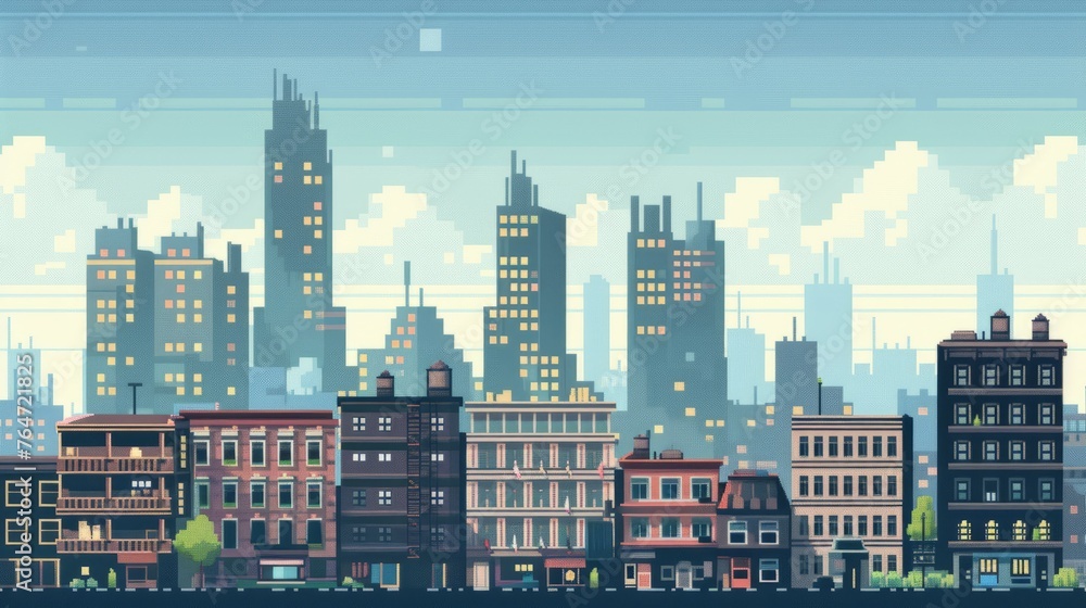 Obraz premium Cityscape, pixel art style, simple