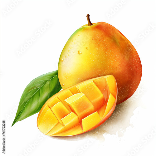image of a mango with an artistic watercolour style, isolated white background сreated with Generative Ai