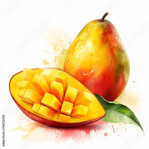 image of a mango with an artistic watercolour style, isolated white background сreated with Generative Ai