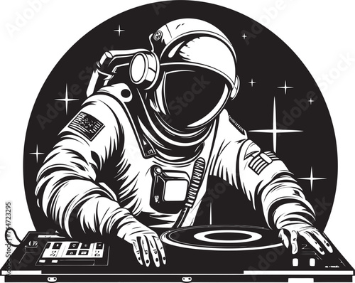 Interstellar Mix DJ Astronaut Vector Graphics Celestial Crescendo Vector Logo with Astronaut DJ