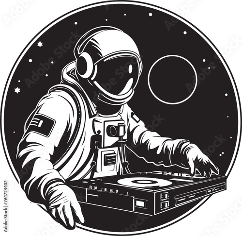 Orbital Ovation DJ Astronaut Vector Design for Cosmic Performances AstroBeat Vector Logo with Astronaut DJ Icon for Intergalactic Melodies