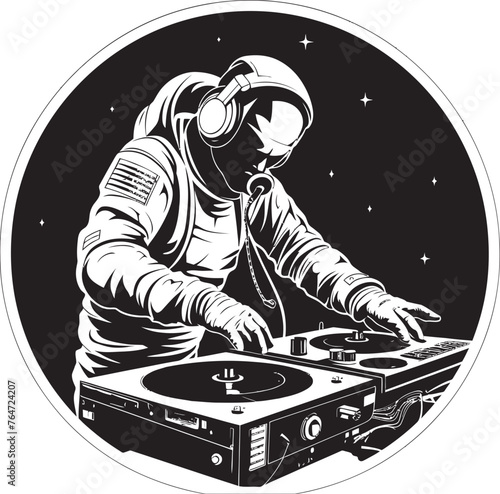 Astral Audio Vector Design with DJ Astronaut Iconography Planetary Party DJ Astronaut Vector Graphics