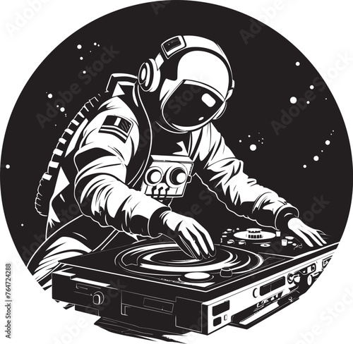 Celestial Club Vector Logo with Astronaut DJ Icon Starlight Spin Vector Design with Space DJ Astronaut