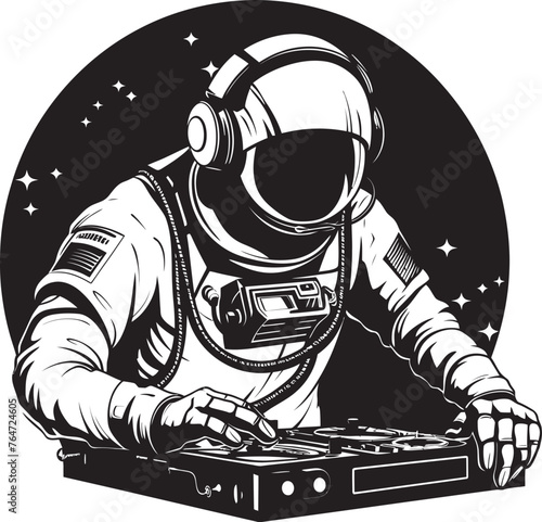 Starry Spin Vector Logo with Space DJ Astronaut Space Serenade Vector Design Featuring DJ Astronaut