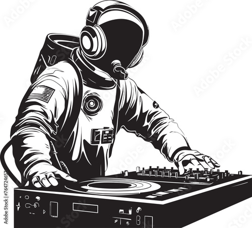 Stellar Symphony DJ Astronaut Vector Graphics Lunar Lounge Vector Logo with Astronaut DJ