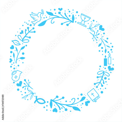 Baptism Template with christian symbols - blue