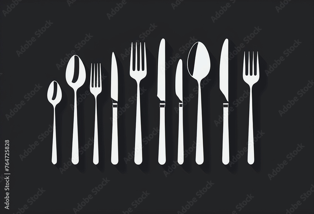 Linear and Silhouette Style Cutlery Icons: Modern Flat Vector Illustration Linear and Silhouette Style Cutlery Icons: Modern Flat Vector Illustration